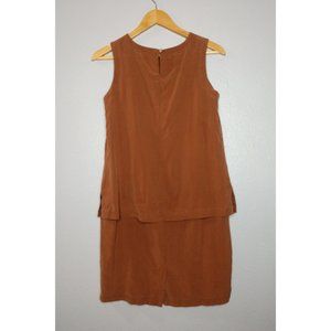 VTG Tess Dress Silk 6 Burnt Orange Layered Midi Sleeveless Dress